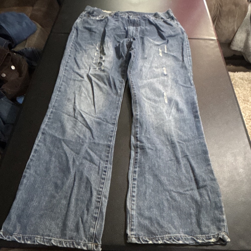 Chor Men's Bootcut Jeans 34x34 Blue Light Wash Distressed Denim Cotton